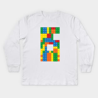 Sixth Birthday Building Blocks Kids Long Sleeve T-Shirt